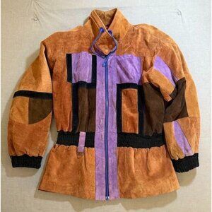 DON'T STOP Jacket Womens M Beige Colorblock Full Zip Long Sleeve Coat Ladies 90s